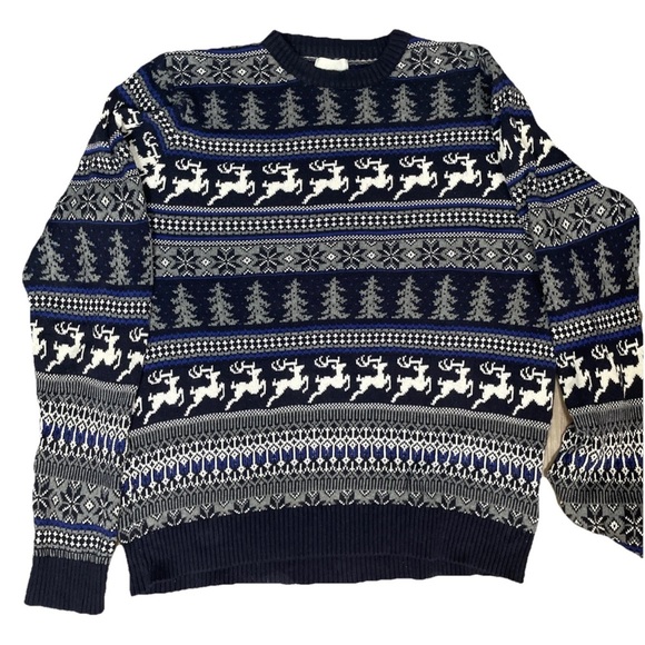 Aspen Crewneck Sweater Christmas Winter Reindeer Mens Size XL Blue White Cotton - Picture 2 of 6